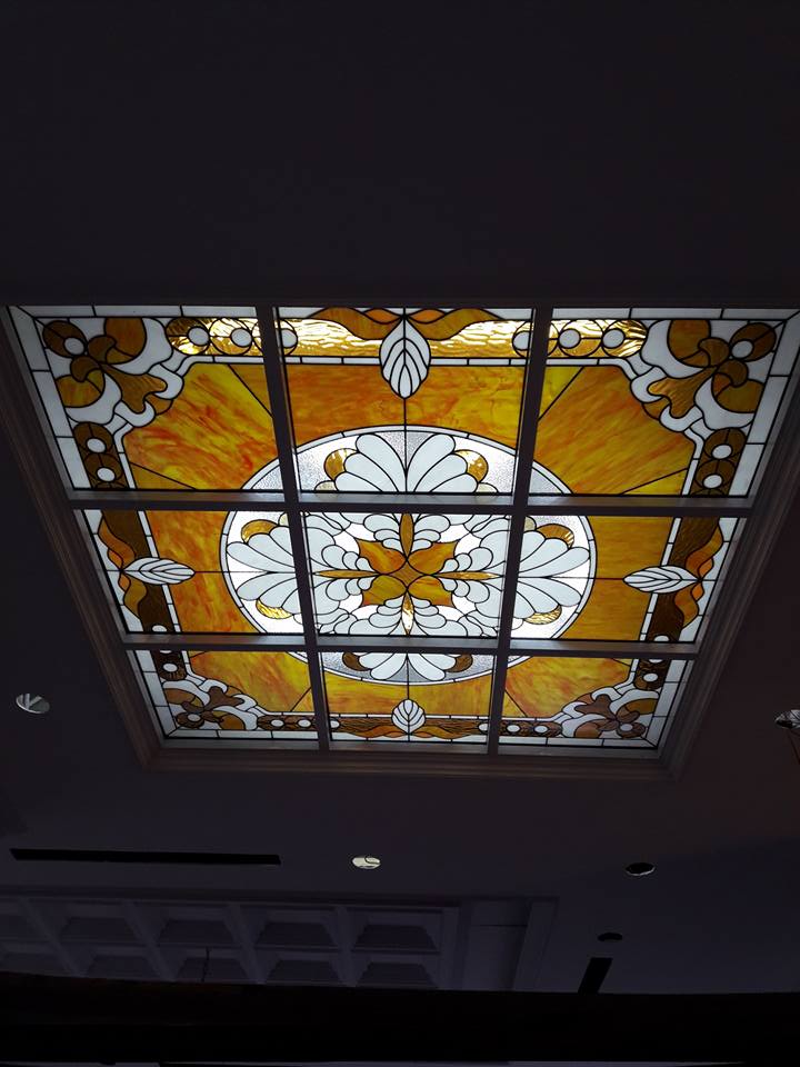 Glass patterned copper ceiling